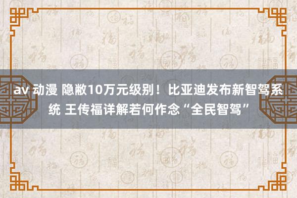av 动漫 隐敝10万元级别！比亚迪发布新智驾系统 王传福详解若何作念“全民智驾”