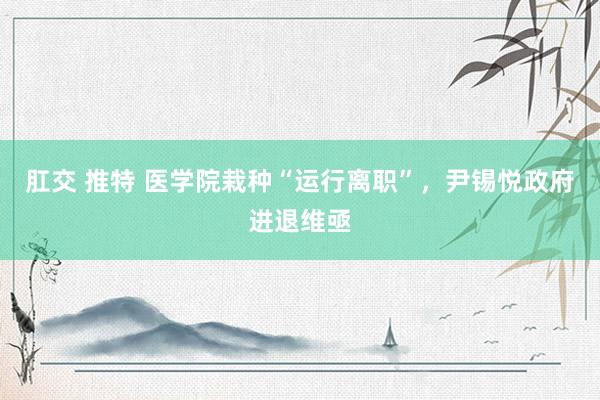 肛交 推特 医学院栽种“运行离职”，尹锡悦政府进退维亟