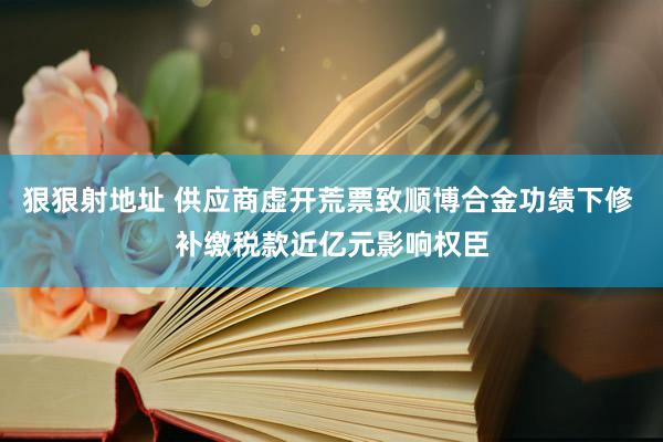 狠狠射地址 供应商虚开荒票致顺博合金功绩下修 补缴税款近亿元影响权臣