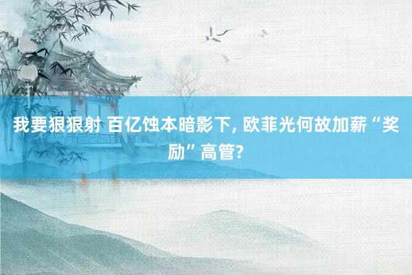 我要狠狠射 百亿蚀本暗影下， 欧菲光何故加薪“奖励”高管?